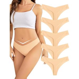 imagevoenxe Seamless Thongs for WomenNo Show Ladies UnderwearInvisible Comfortable PantiesLow Rise Gym Workout Undies5 PackNude