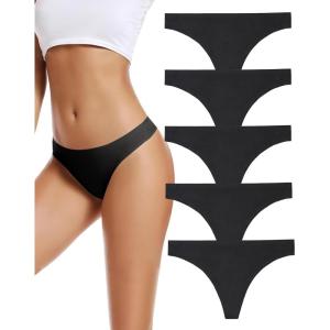 imagevoenxe Seamless Women Underwear ThongsNo Show Ladies ThongNo Line Workout Breathable Comfortable PantiesSoft Undies5PackE5 Pack Black