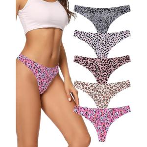 imagevoenxe Seamless Women Underwear ThongsNo Show Ladies ThongNo Line Workout Breathable Comfortable PantiesSoft Undies5PackG5 Pack Leopard Print