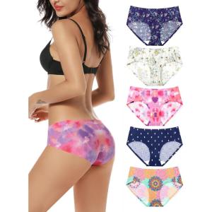 imagevoenxe Women Seamless Hipster UnderwearBreathable Ladies Panties BikiniNo Show BriefsComfortable Undies for Women 5PackB5 Pack Pattern Design