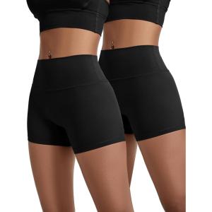 imagevoenxe Women Workout ShortsHigh Waisted Yoga Biker ShortSpandex No Front Seam Sports Gym Running Exercise Soft Short2 PackBlack