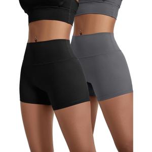 imagevoenxe Women Workout ShortsHigh Waisted Yoga Biker ShortSpandex No Front Seam Sports Gym Running Exercise Soft Short2 PackBlackgray