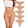 imagevoenxe Women Cotton Thongs UnderwearBreathable Soft PantiesLadies Workout Undies ComfortableAthletic Tangas Stretch 5 PackNude