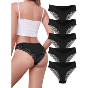imageVOENXE Lace Underwear Bikini for WomenLadies Hipster PantySoft BriefComfortable Silky PantiesLacy Multipack Undies5 PackBlack