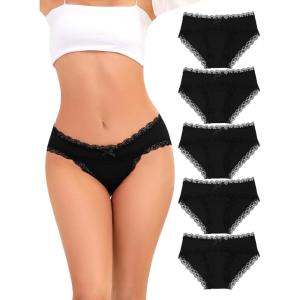 imagevoenxe Women UnderwearCotton Blend BikiniLadies Lace BriefsSoft PantiesBreathable Comfortable Stretch Hipster 5 PackB5 Pack Black