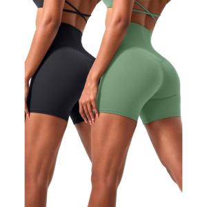 imagevoenxe High Waisted Biker Shorts Women6 Tummy Control Workout Gym Soft Shorts for Yoga RunningSpandex No Front Seam2 PackBlackgreen