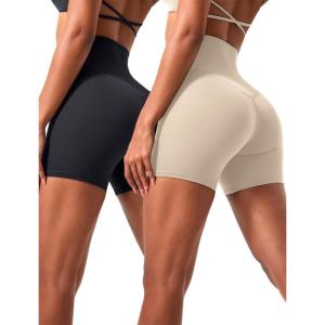 imagevoenxe High Waisted Biker Shorts Women6 Tummy Control Workout Gym Soft Shorts for Yoga RunningSpandex No Front Seam2 PackBlacknude