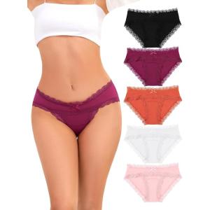 imagevoenxe Women Bikini UnderwearCotton Blend Lace PantiesLadies Hipster Lacy BriefsSoft Breathable Comfortable Stretch 5 PackA5 Pack Assort